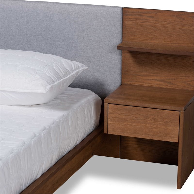 Bowery Hill Grey Brown Finished Wood Queen Size Bed with Nightstands