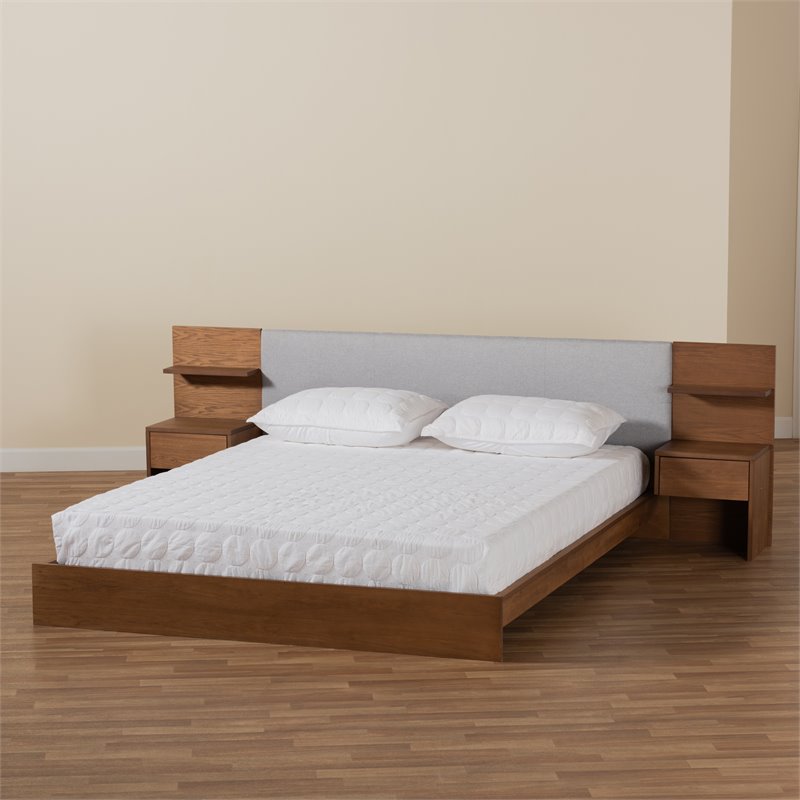 Bowery Hill Grey Brown Finished Wood Queen Size Bed with Nightstands