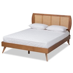 Bowery Hill Walnut Brown Synthetic Rattan King Platform Bed Rectangular Assembly Required