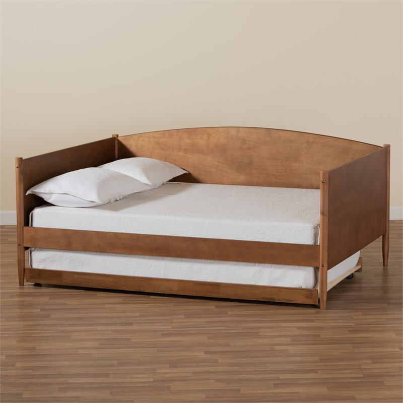 Bowery Hill Ash Walnut Finished Wood Full Size Daybed with Trundle