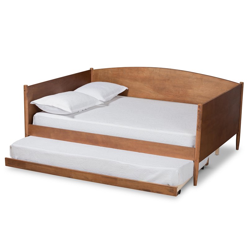 Bowery Hill Ash Walnut Finished Wood Full Size Daybed with Trundle