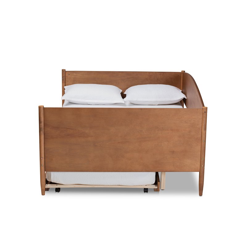 Bowery Hill Ash Walnut Finished Wood Full Size Daybed with Trundle