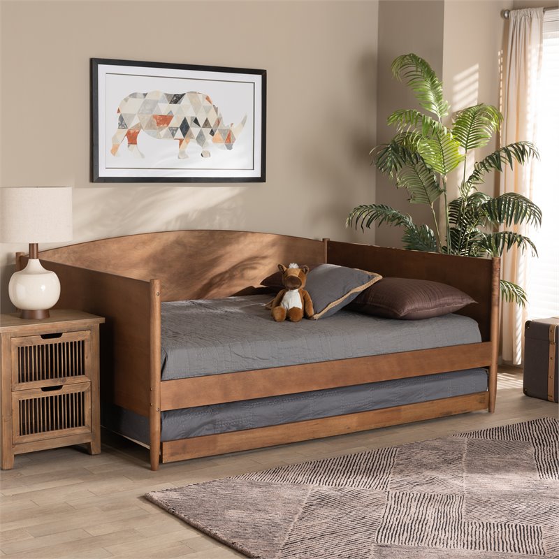 Bowery Hill Ash Walnut Finished Wood Full Size Daybed with Trundle