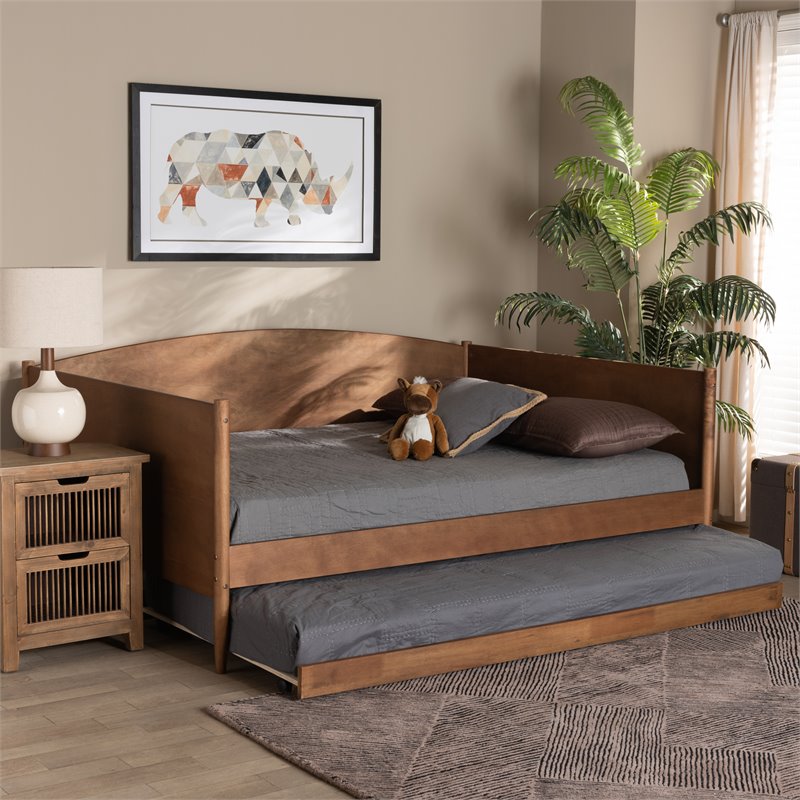 Bowery Hill Ash Walnut Finished Wood Full Size Daybed with Trundle