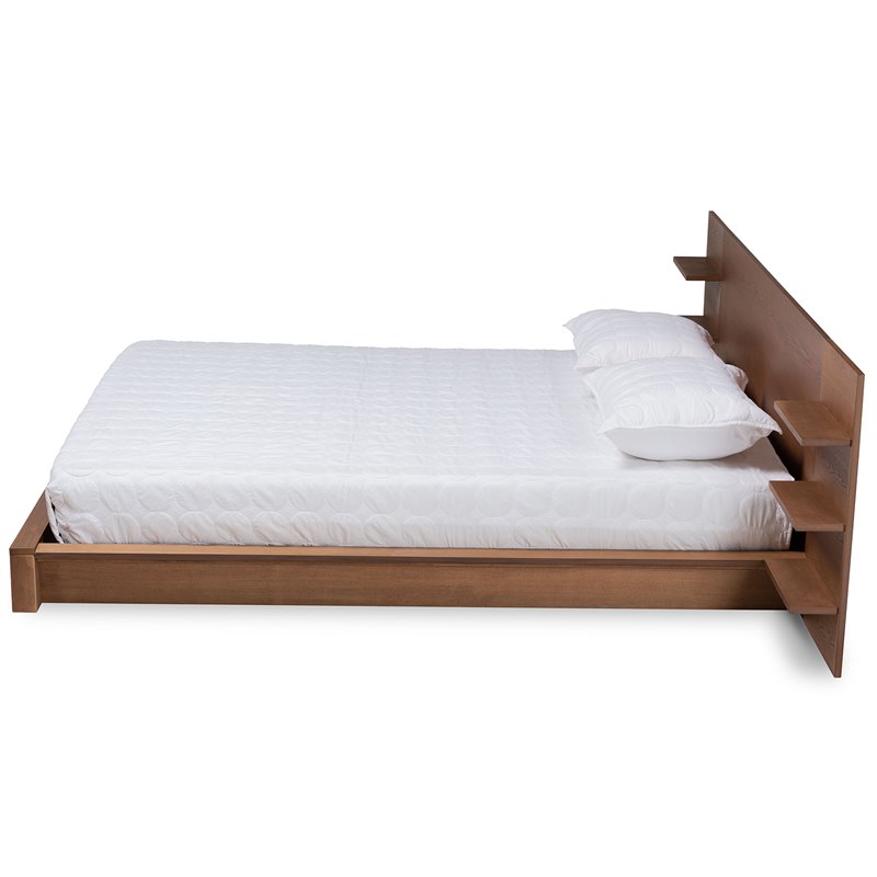 Bowery Hill Wood Walnut Brown King Size Bed Rectangular Shelves 114.8