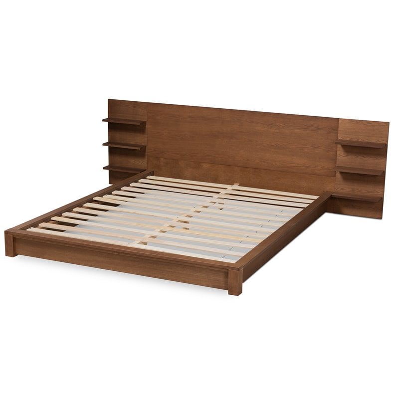 Bowery Hill Wood Walnut Brown King Size Bed Rectangular Shelves 114.8