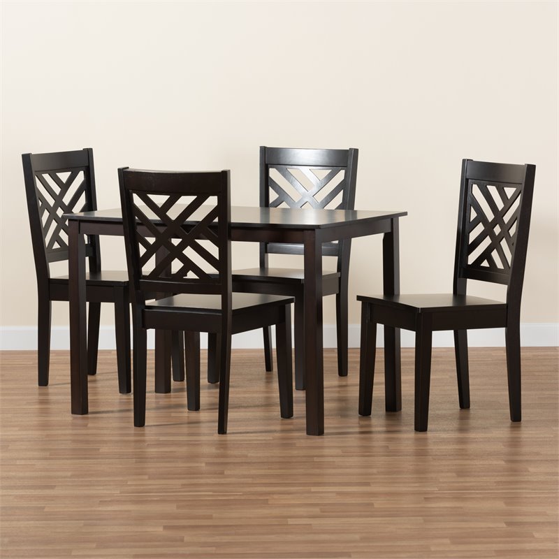 Bowery Hill Dark Brown Finished Wood 5-Piece Dining Set