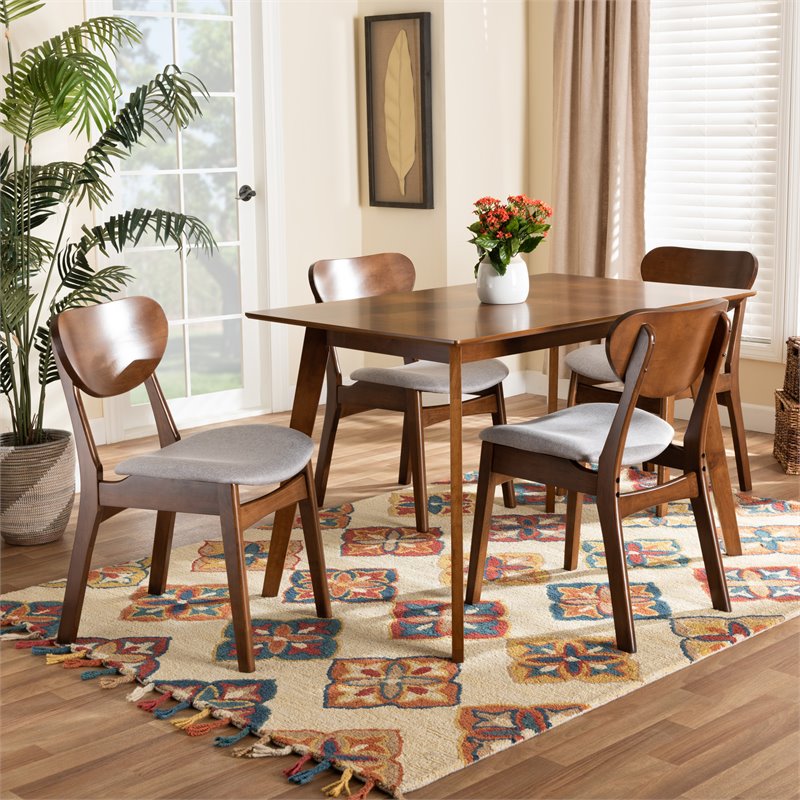 Bowery Hill Grey Walnut Brown Finished Wood 5-Piece Dining Set