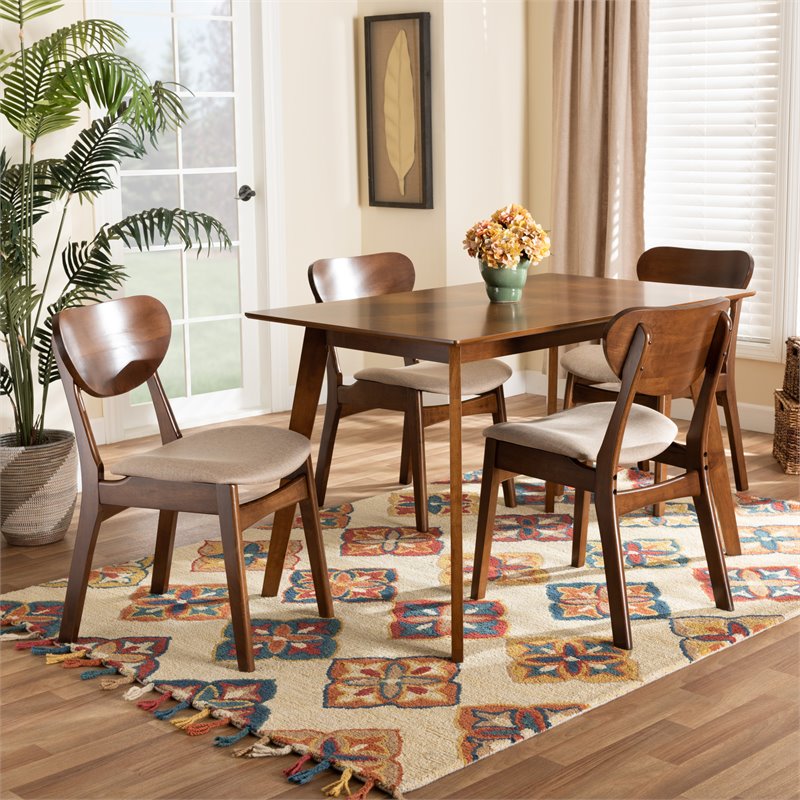 Bowery Hill Sand Walnut Brown Finished Wood 5-Piece Dining Set