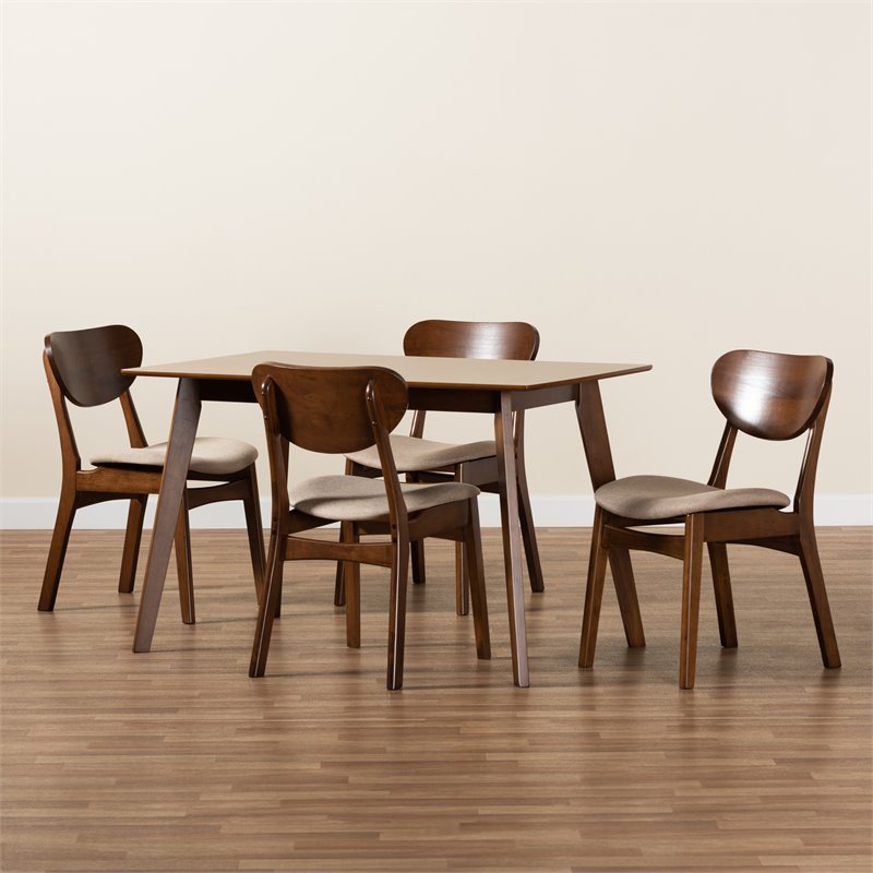 Bowery Hill Sand Walnut Brown Finished Wood 5-Piece Dining Set