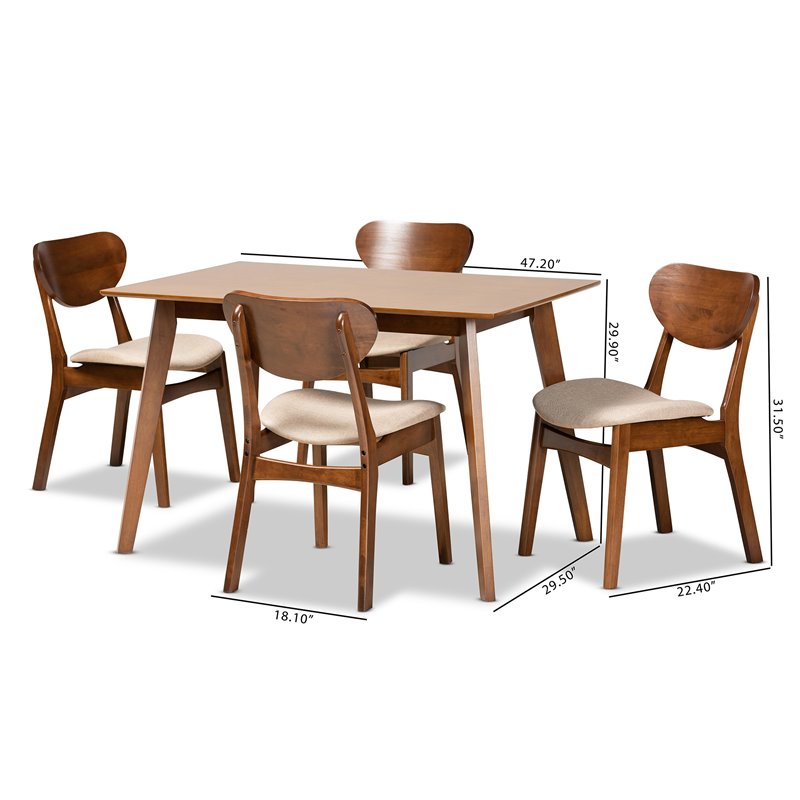 Bowery Hill Sand Walnut Brown Finished Wood 5-Piece Dining Set