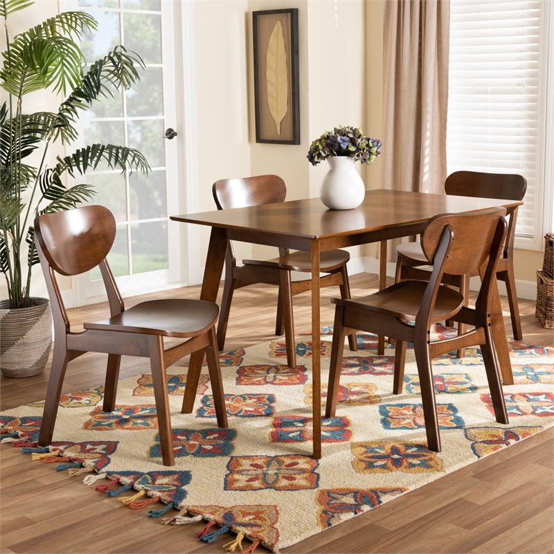 Bowery Hill Walnut Brown Finished Wood 5-Piece Dining Set