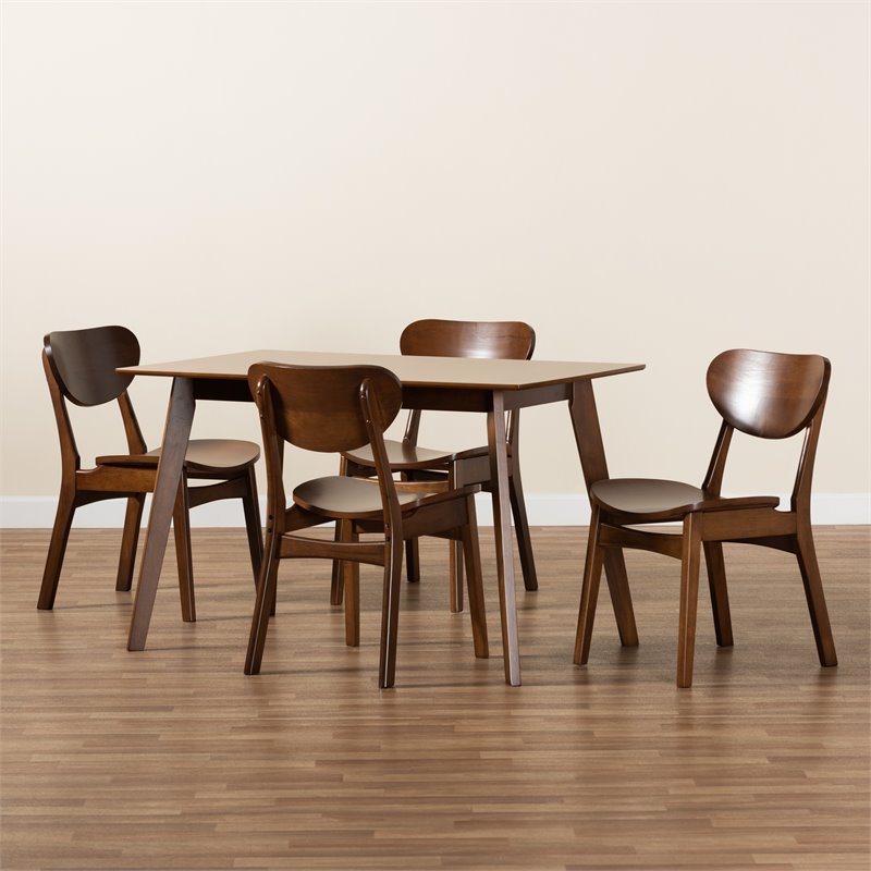 Bowery Hill Walnut Brown Finished Wood 5-Piece Dining Set