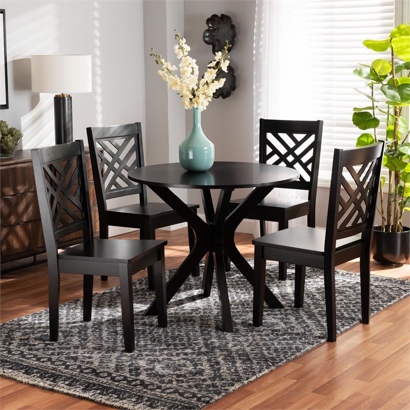 Bowery Hill Dark Brown Finished Wood 5-Piece Dining Set