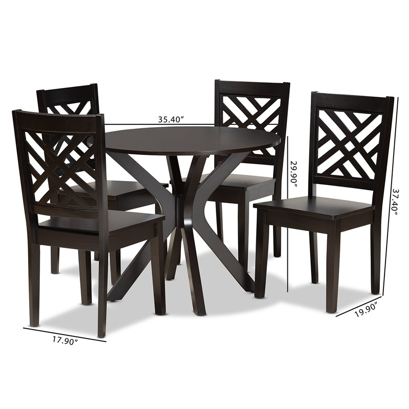 Bowery Hill Dark Brown Finished Wood 5-Piece Dining Set