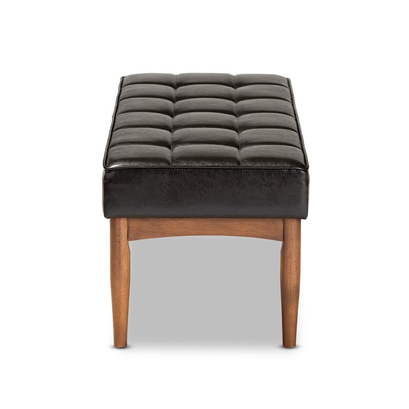 Bowery Hill Wood Dining Bench in Faux Leather Brown Finish