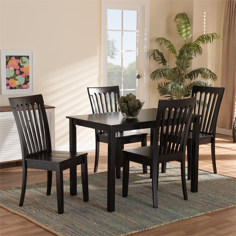 Bowery Hill Dark Brown Finished Wood 5-Piece Dining Set