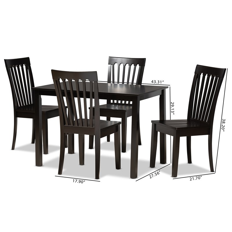 Bowery Hill Dark Brown Finished Wood 5-Piece Dining Set