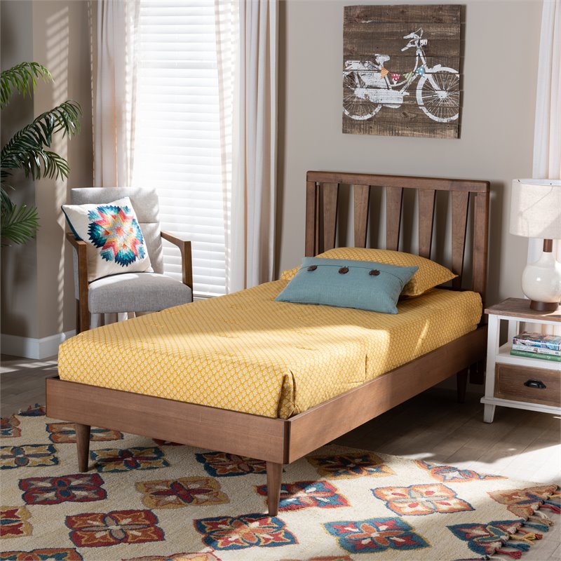 Bowery Hill Walnut Brown Finished Wood Twin Size Platform Bed