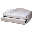 Bowery Hill Transitional Fabric Queen Size Daybed with Trundle in Beige