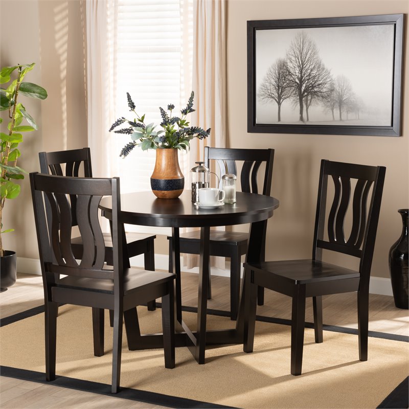 Bowery Hill Transitional Dark Brown Finished Wood 5-Piece Dining Set