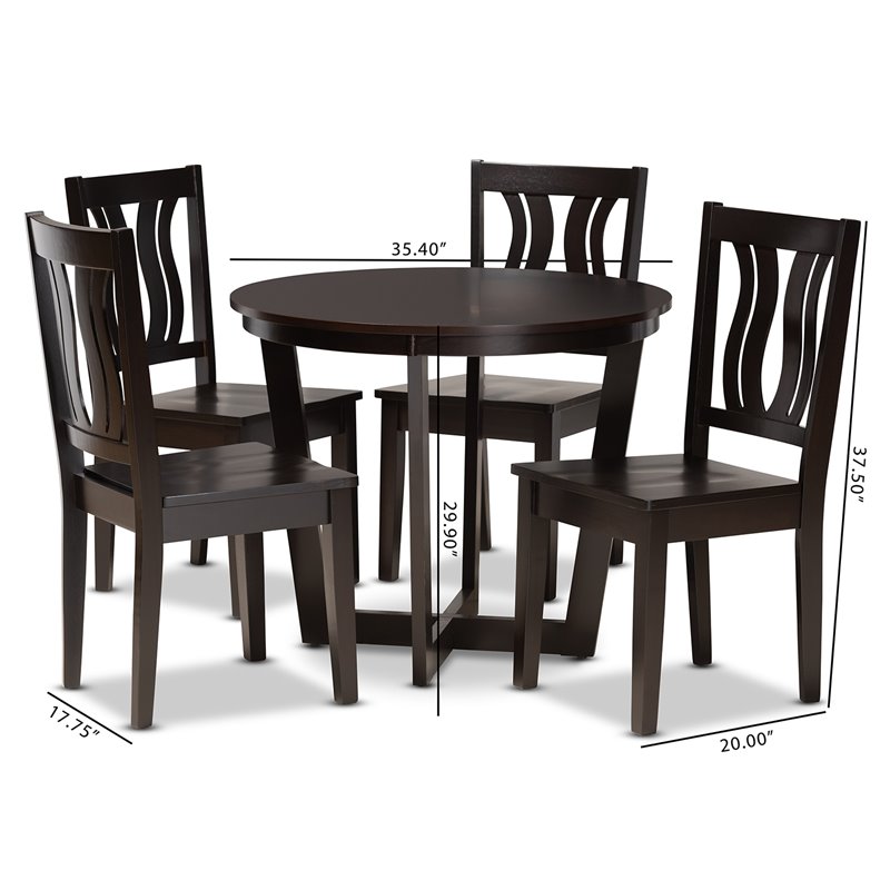 Bowery Hill Transitional Dark Brown Finished Wood 5-Piece Dining Set