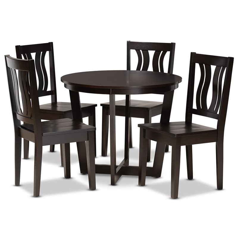 Bowery Hill Transitional Dark Brown Finished Wood 5-Piece Dining Set