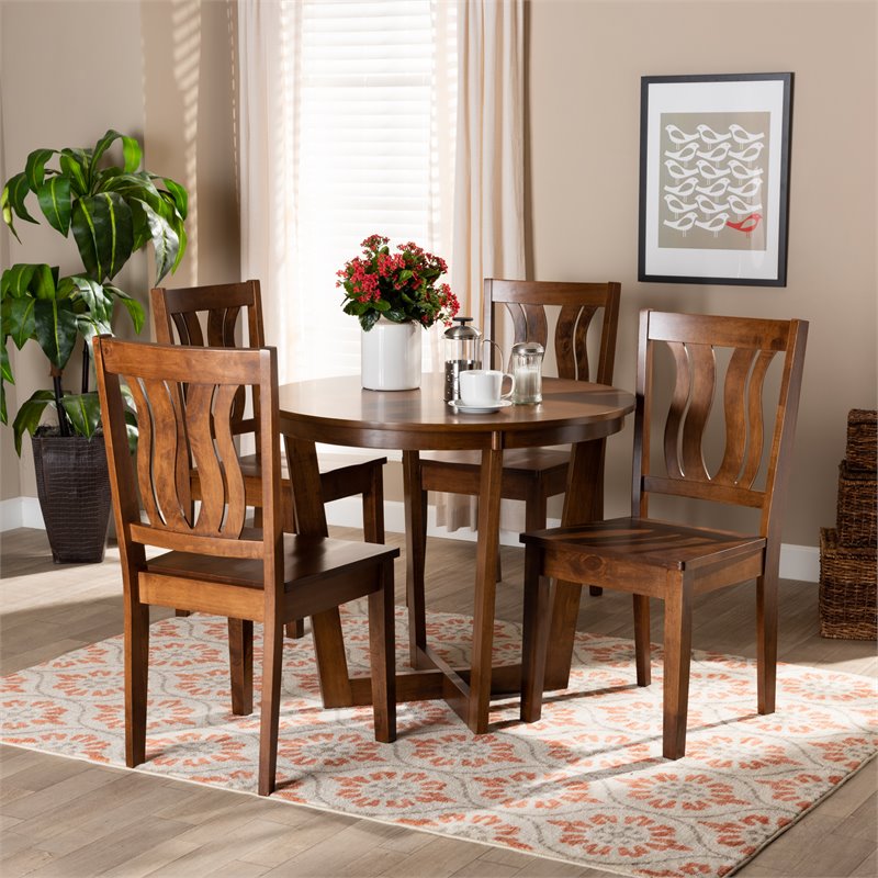 Bowery Hill Transitional Walnut Brown Finished Wood 5-Piece Dining Set