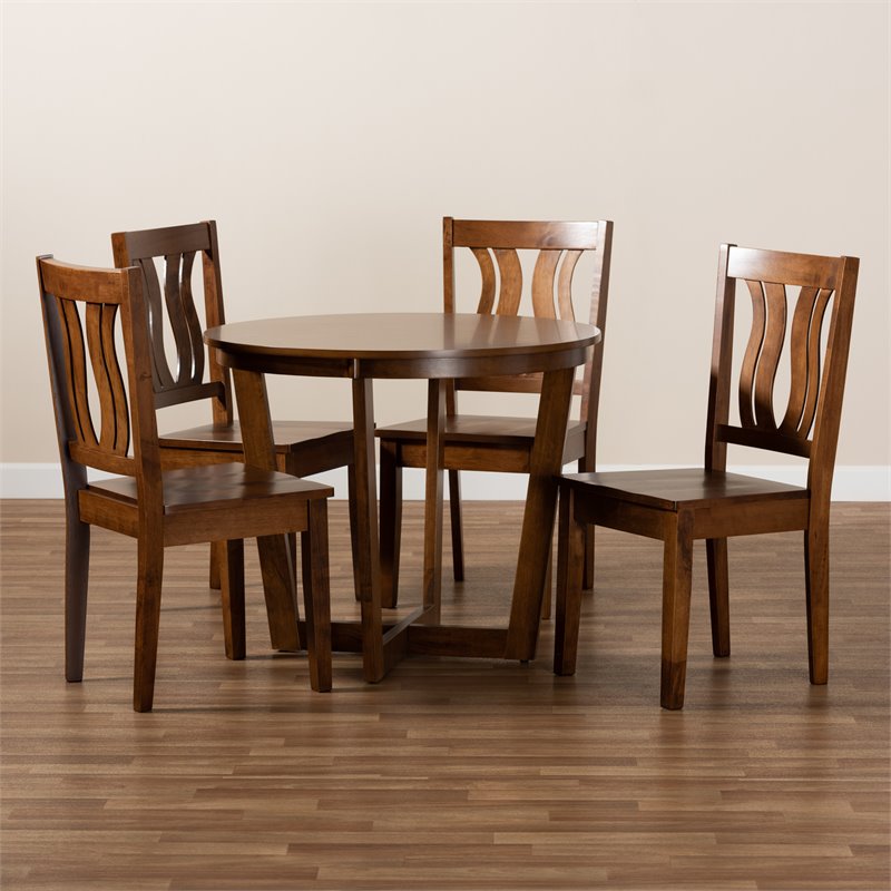 Bowery Hill Transitional Walnut Brown Finished Wood 5-Piece Dining Set