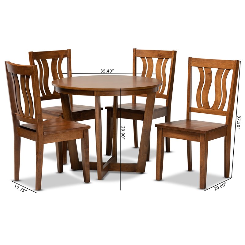 Bowery Hill Transitional Walnut Brown Finished Wood 5-Piece Dining Set