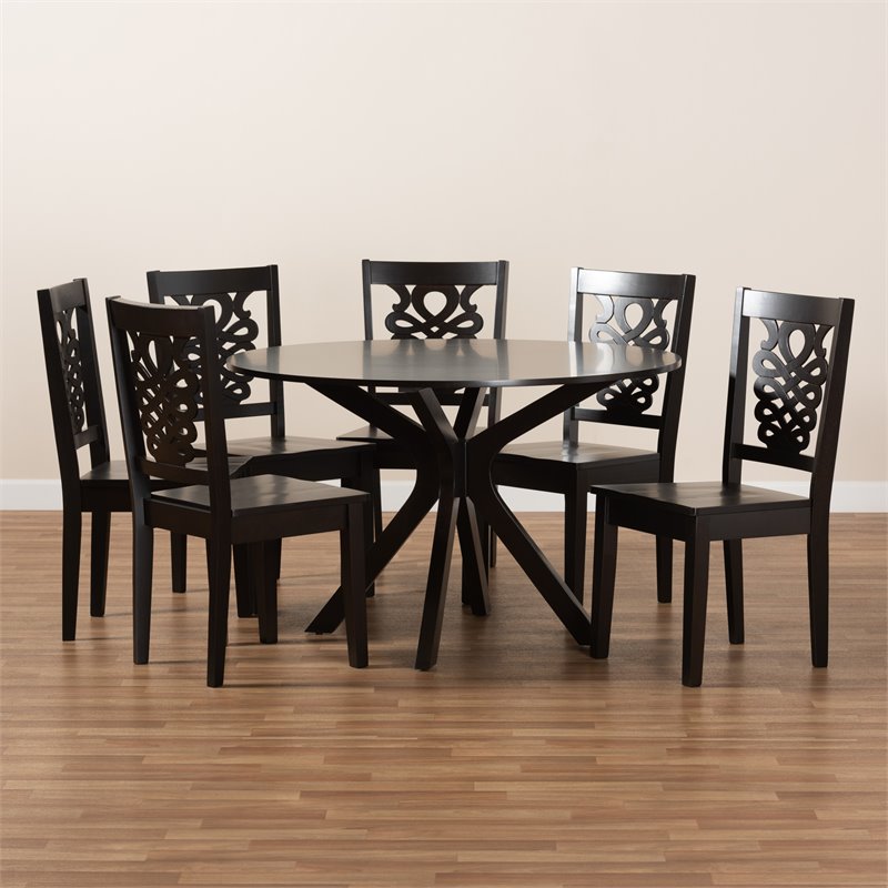 Bowery Hill Transitional Dark Brown Finished Wood 7-Piece Dining Set