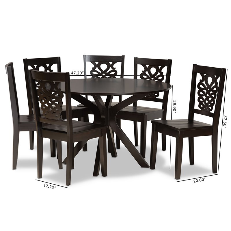 Bowery Hill Transitional Dark Brown Finished Wood 7-Piece Dining Set