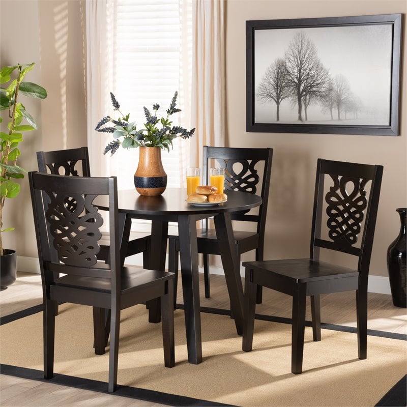 Bowery Hill Transitional Dark Brown Finished Wood 5-Piece Dining Set