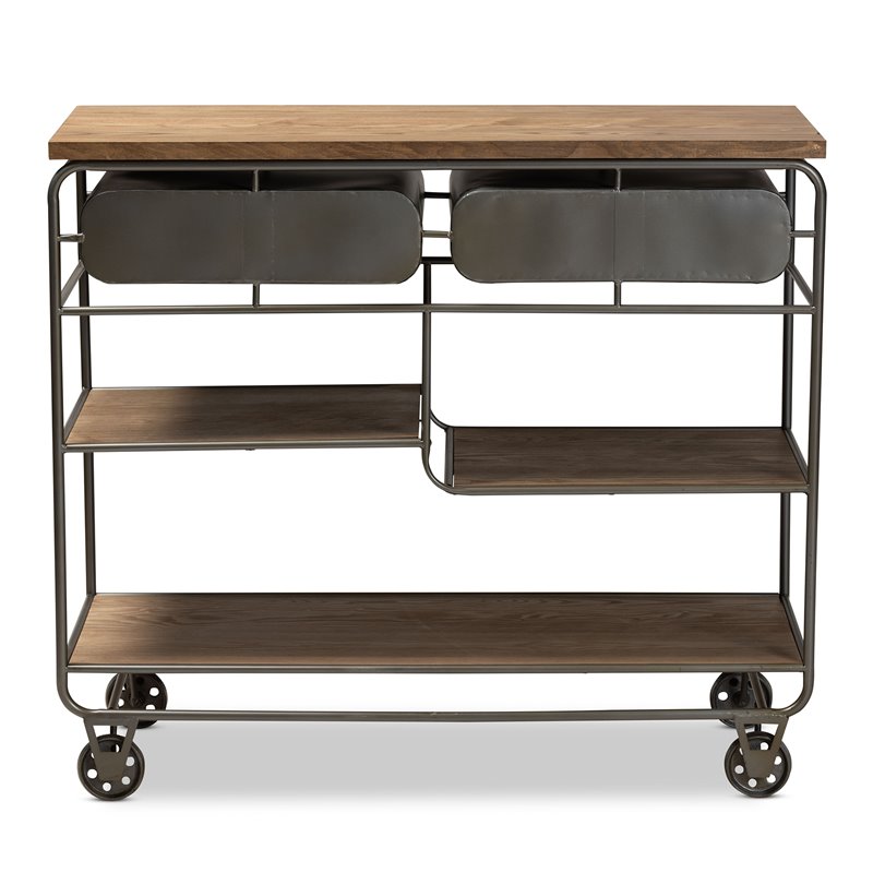 Bowery Hill Brown Finished Wood and Black Finished Metal 2-Drawer Kitchen Cart