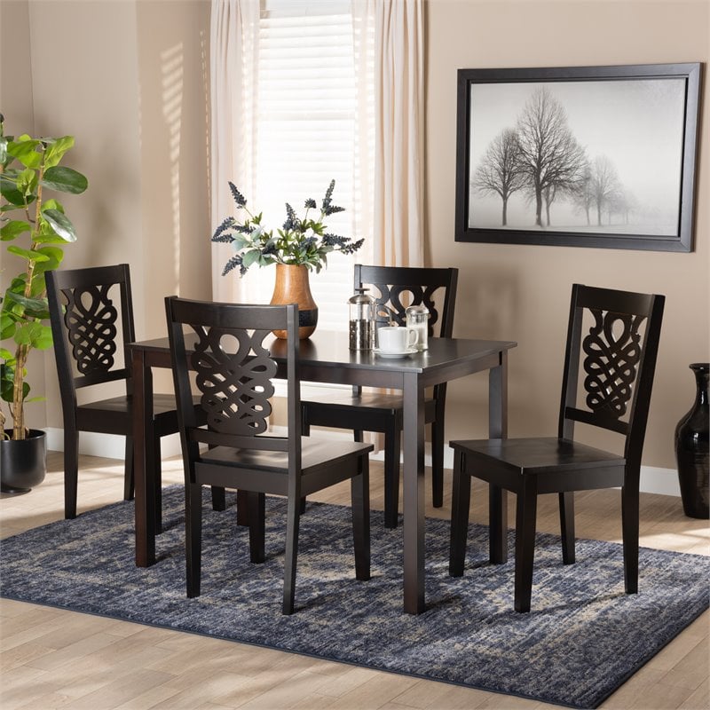 Bowery Hill Transitional Dark Brown Finished Wood 5-Piece Dining Set