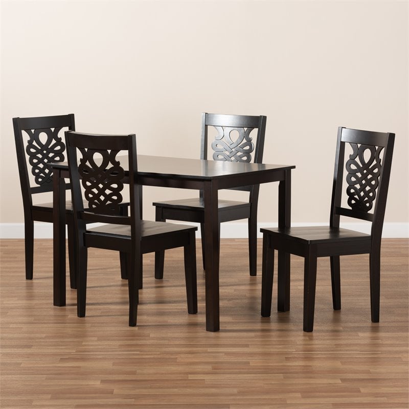 Bowery Hill Transitional Dark Brown Finished Wood 5-Piece Dining Set