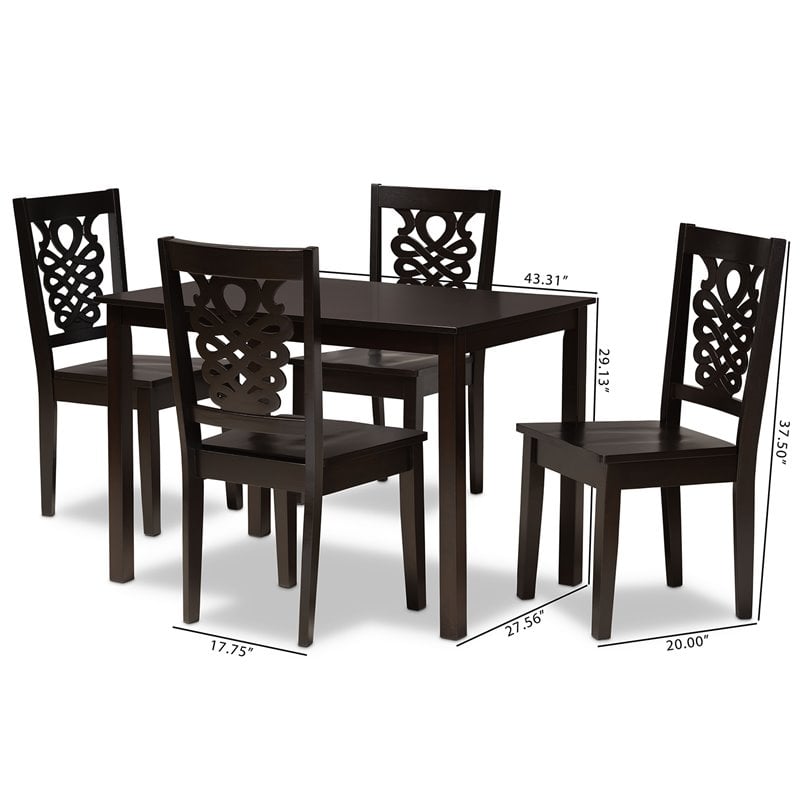 Bowery Hill Transitional Dark Brown Finished Wood 5-Piece Dining Set