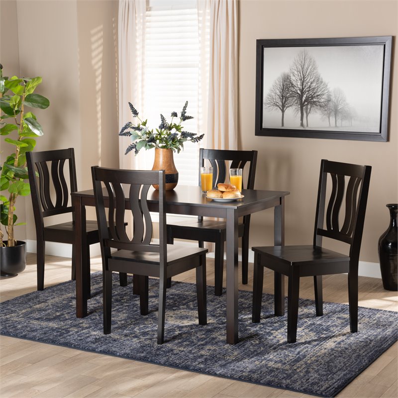 Bowery Hill Transitional Dark Brown Finished Wood 5-Piece Dining Set