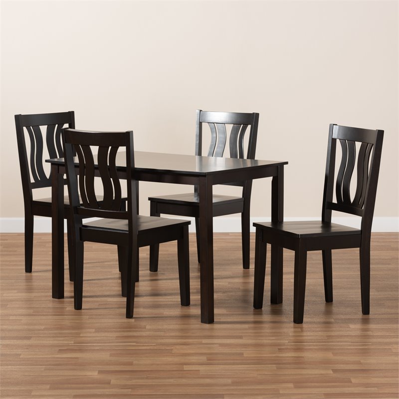 Bowery Hill Transitional Dark Brown Finished Wood 5-Piece Dining Set