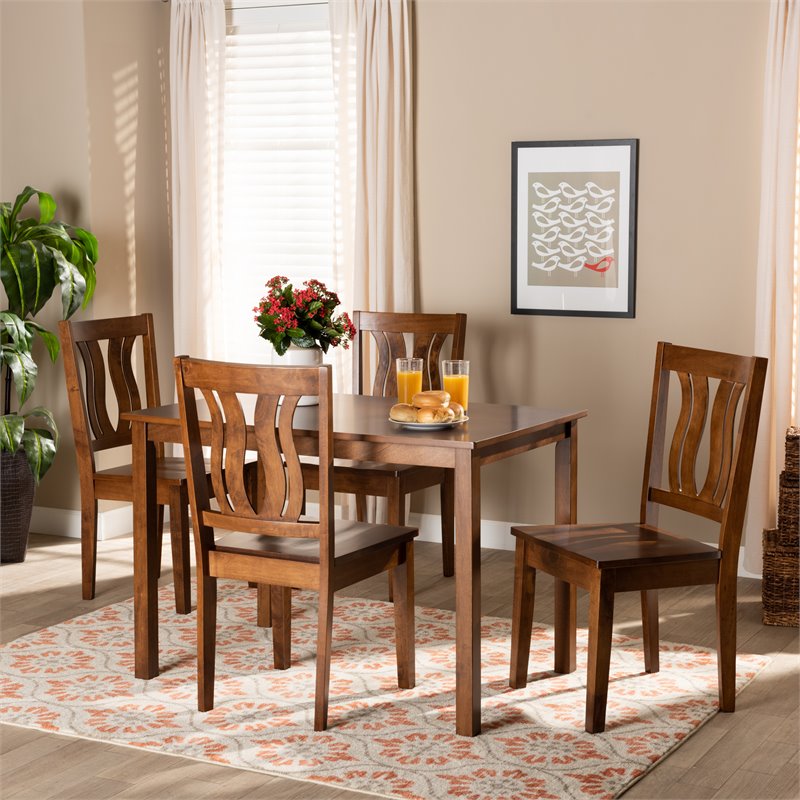 Bowery Hill Transitional Walnut Brown Finished Wood 5-Piece Dining Set