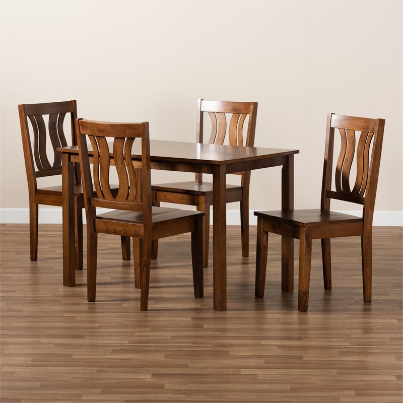 Bowery Hill Transitional Walnut Brown Finished Wood 5-Piece Dining Set