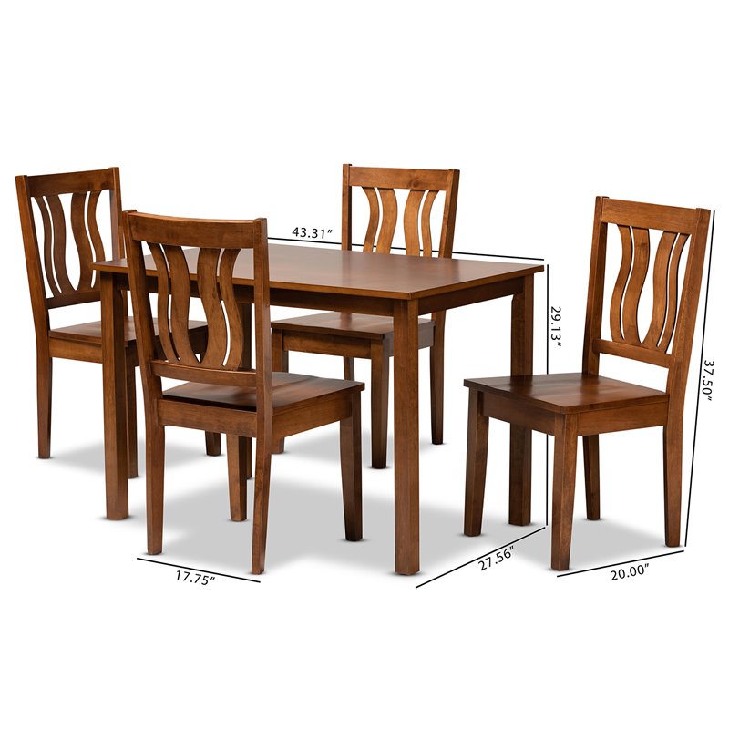 Bowery Hill Transitional Walnut Brown Finished Wood 5-Piece Dining Set