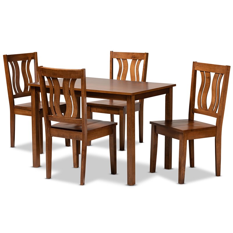 Bowery Hill Transitional Walnut Brown Finished Wood 5-Piece Dining Set