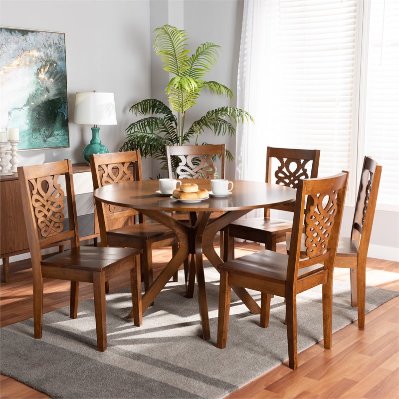 Bowery Hill Walnut Brown Finished Wood 7-Piece Dining Set