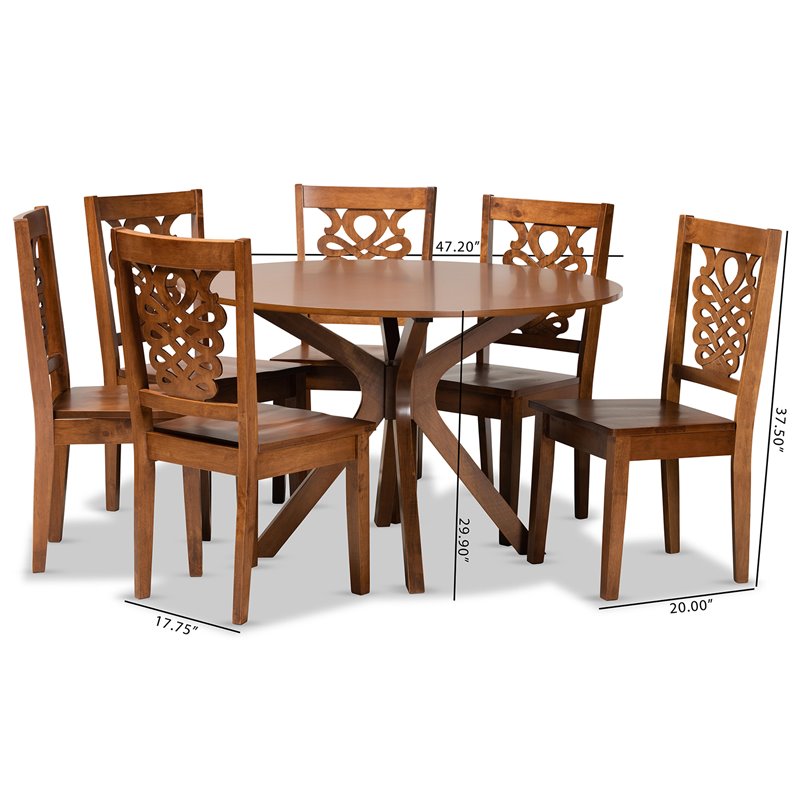 Bowery Hill Walnut Brown Finished Wood 7-Piece Dining Set