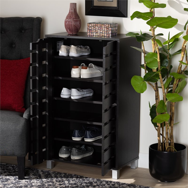 Bowery Hill Dark Brown Finished Wood 2-Door Shoe Storage Cabinet