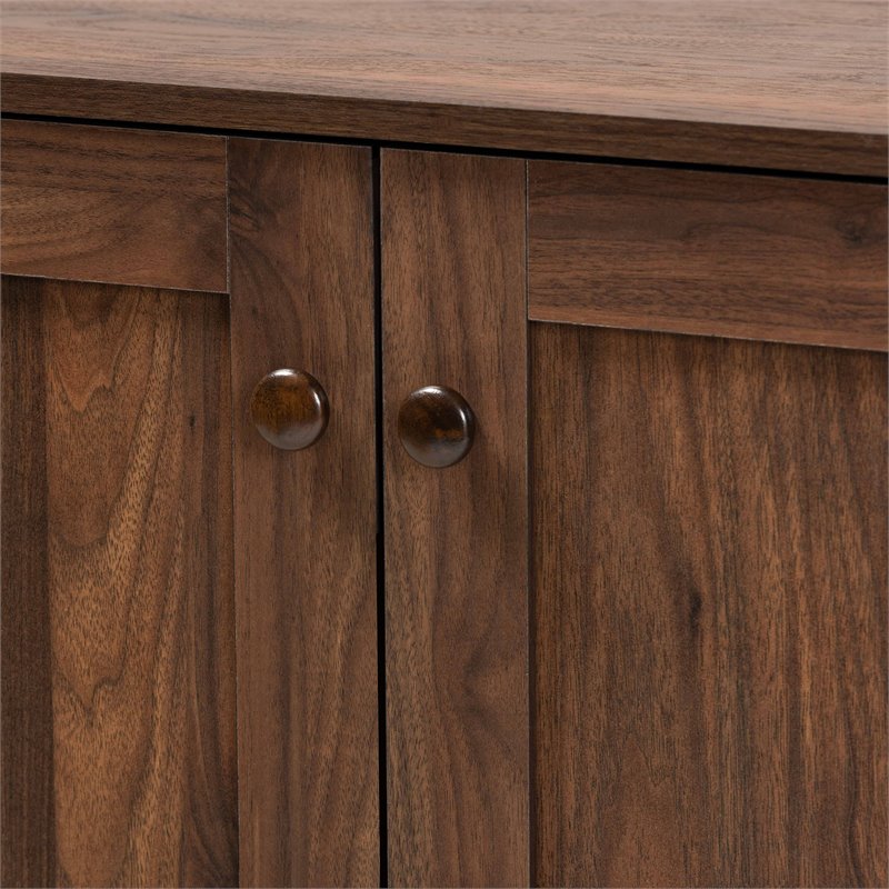 Bowery Hill Walnut Brown Finished Wood 2-Door Shoe Storage Cabinet