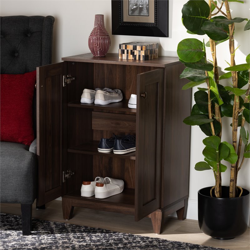 Bowery Hill Walnut Brown Finished Wood 2-Door Shoe Storage Cabinet