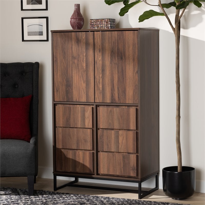Bowery Hill Brown Finished Wood and Black Finished Metal Storage Cabinet