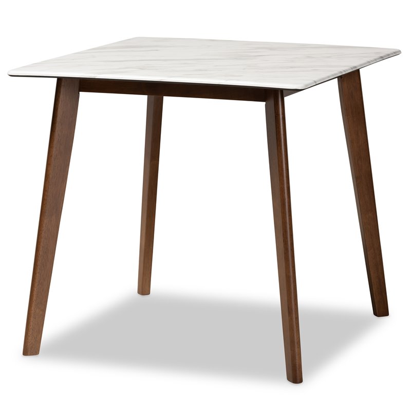 Bowery Hill Walnut Brown 5 Piece Dining Set with Faux Marble and Beige Seats